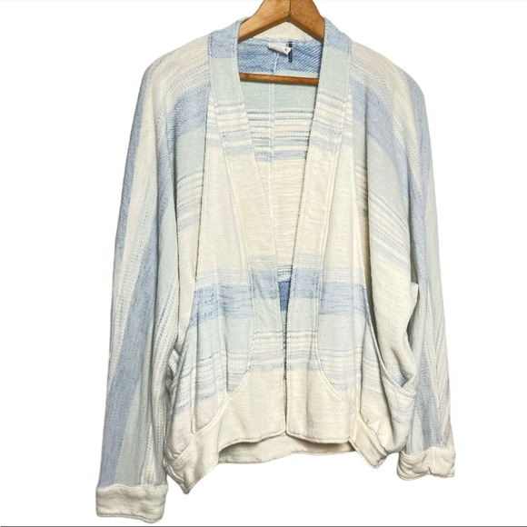 Anthropologie Akemi + Kin blue cream Striped Dunes draped Cardigan size M/L - Picture 1 of 4